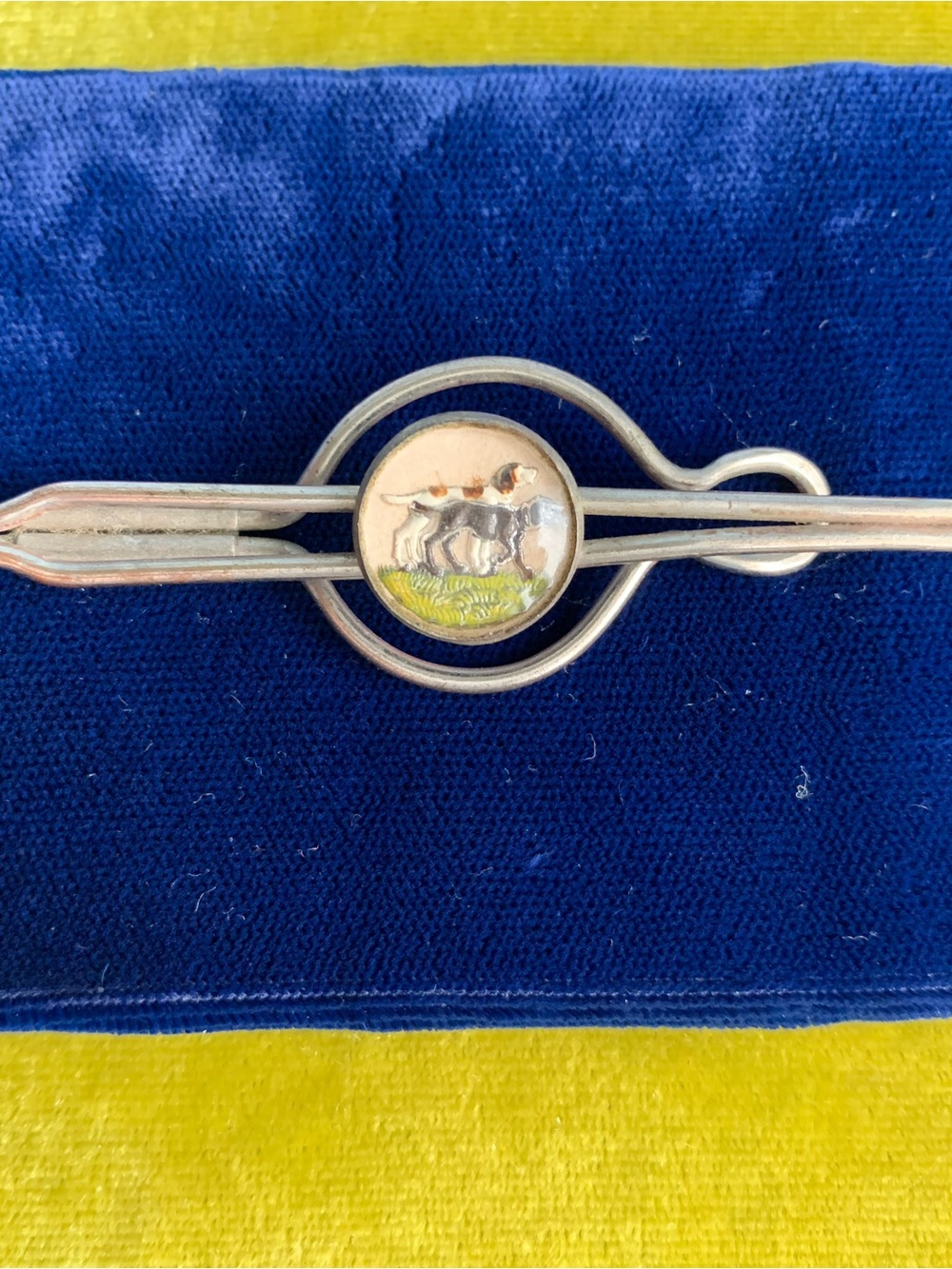 Vintage Reverse Carved Dogs Silver Tie Bar